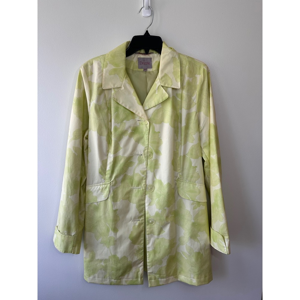Vintage Drizzle Lime Green Floral Rain Coat Laminated Jacket Size
 10